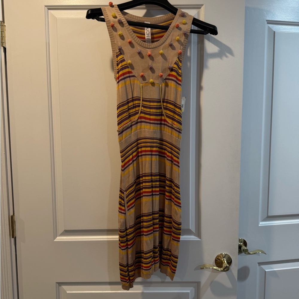 Touch Luxe Striped Knit Dress with little Pom Pom Accents. Size 2